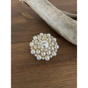 Vintage Faux Pearl Brooch Round Cluster Costume Jewelry
